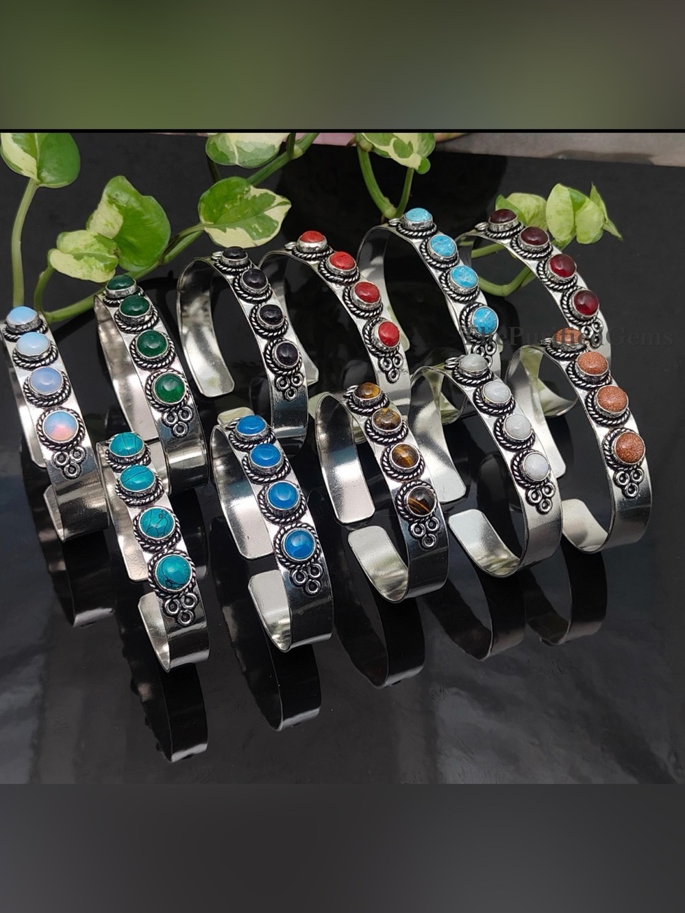 Different stone bracelet Sunstone Accent Silver Cuff Bracelet - Women Jewelry